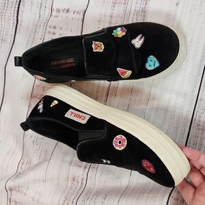 Skechers Women's black double up E mog g velvet slip-on sneakers